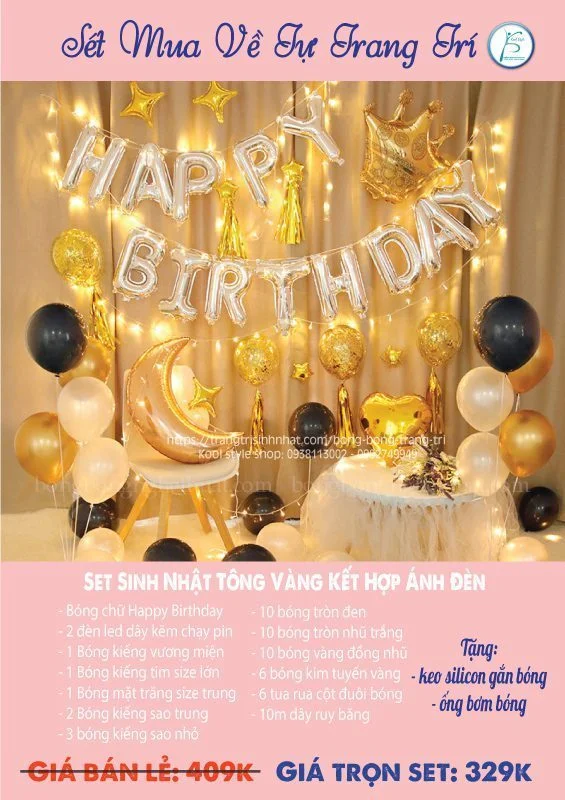 set trang tri sinh nhat tong vang co day den set trang tri sinh nhat tong vang co day den