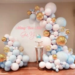 Trang trí bong bóng sinh nhật bé gái màu hồng nhạt