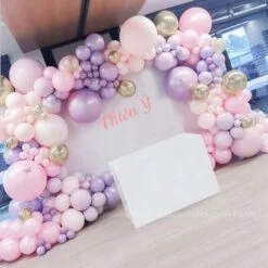 Sân khấu sinh nhật pastel hồng tím