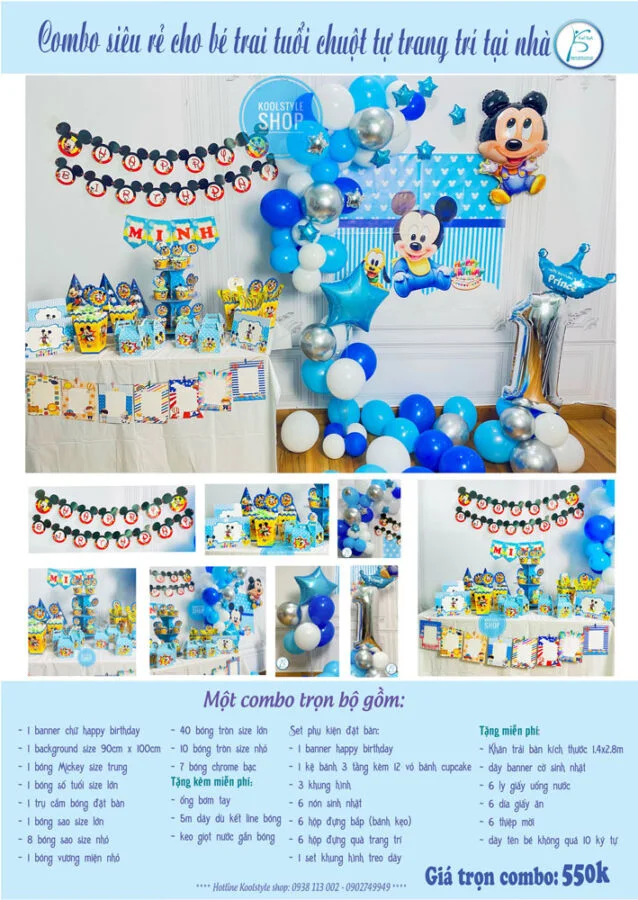 chi tiet combo set do trang tri sinh nhat cho be trai mickey