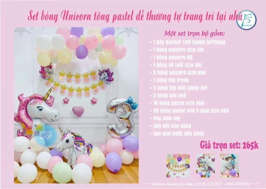 chi tiet set bong bong unicorn pastel de thuong chi tiet set bong bong unicorn pastel de thuong
