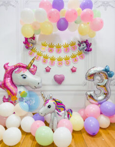 Set bong bóng sinh nhật Unicorn dễ thương cho bé gái