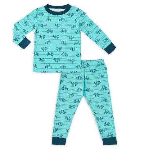 Bộ đồ ngủ dành cho trẻ mới biết đi in hình xe đạp Teal của Larkwear