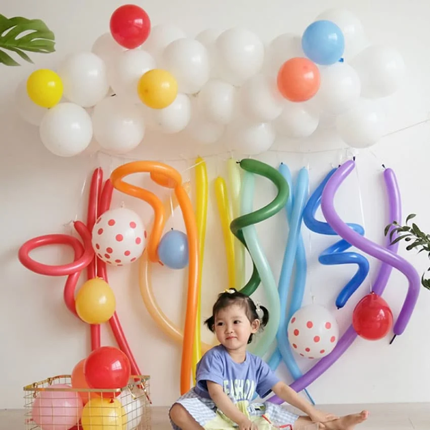 Set bong dai trang tri sinh nhat tone cau vong Set bong dai trang tri sinh nhat tone cau vong