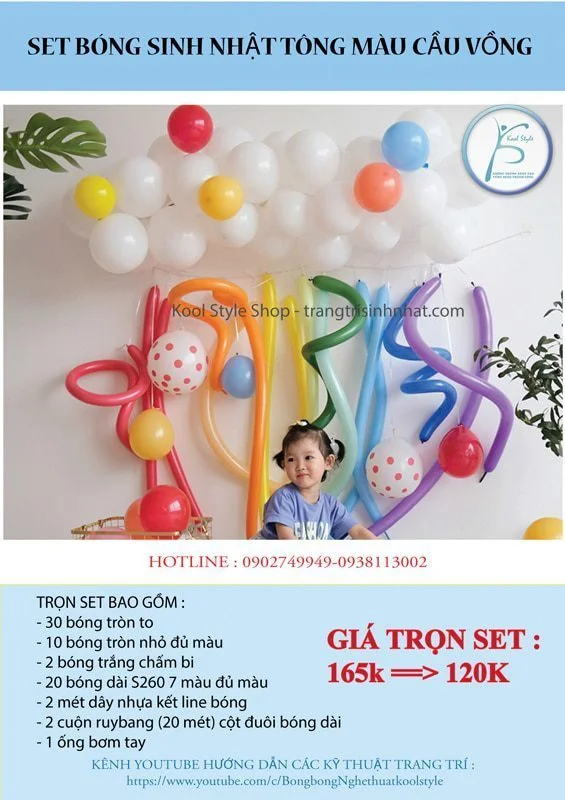 set bong dai xoan duoi trang tri sinh nhat