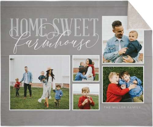 Rustic home sweet farmhouse fleece photo blanket with gray and family pictures