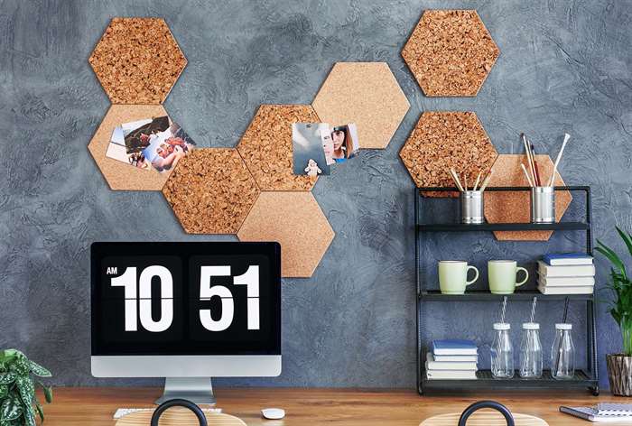 Cork tiles on wall.