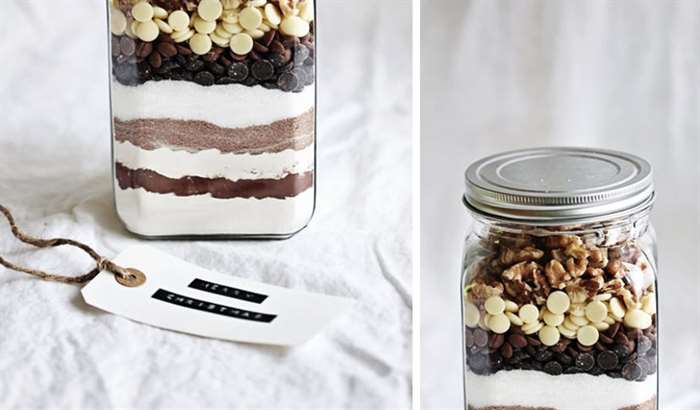 cookie ingredients layered in a mason jar