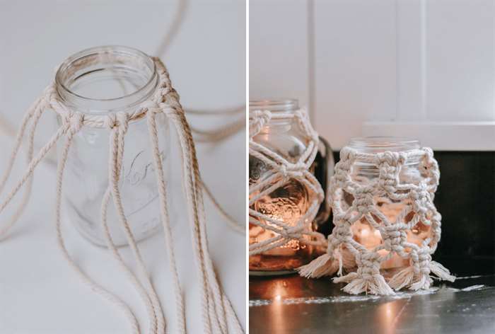 15th wedding anniversary macrame mason jars