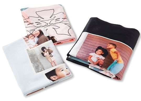 Fleece blankets 3 in different colors sizes and pictures displayed