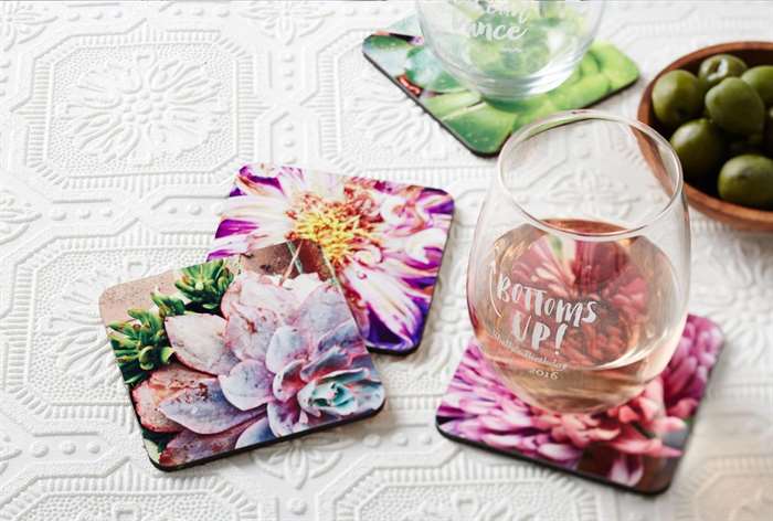 beautiful wine glass on coasters