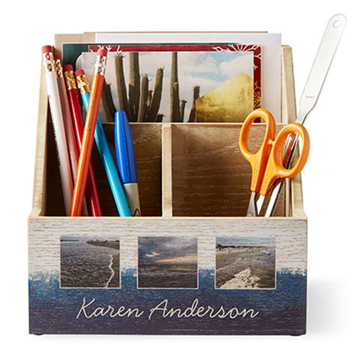 Personalized desk caddie organizer with photos and name