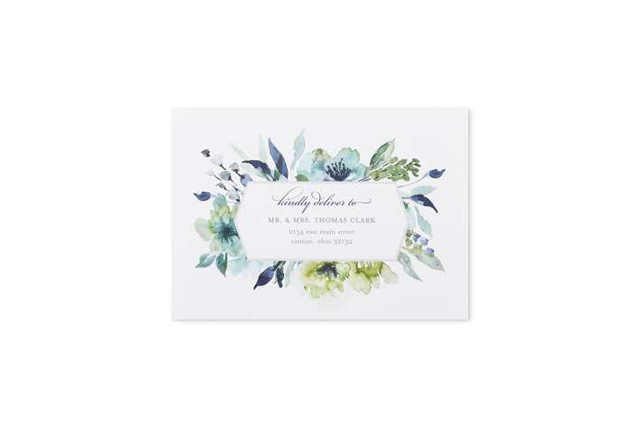 Blue and purple pastel watercolor floral wedding invitation