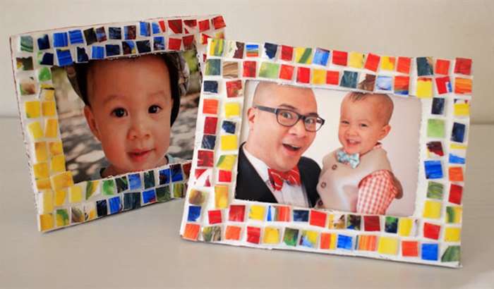 Styrofoam picture frames with painted mosaics