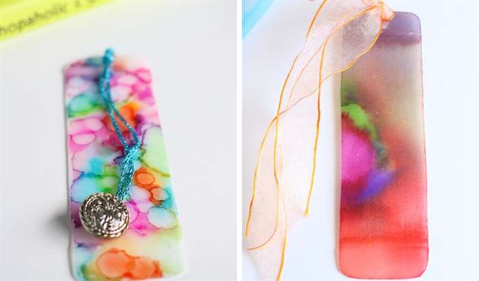 Colorful tie dye bookmark with silver charm