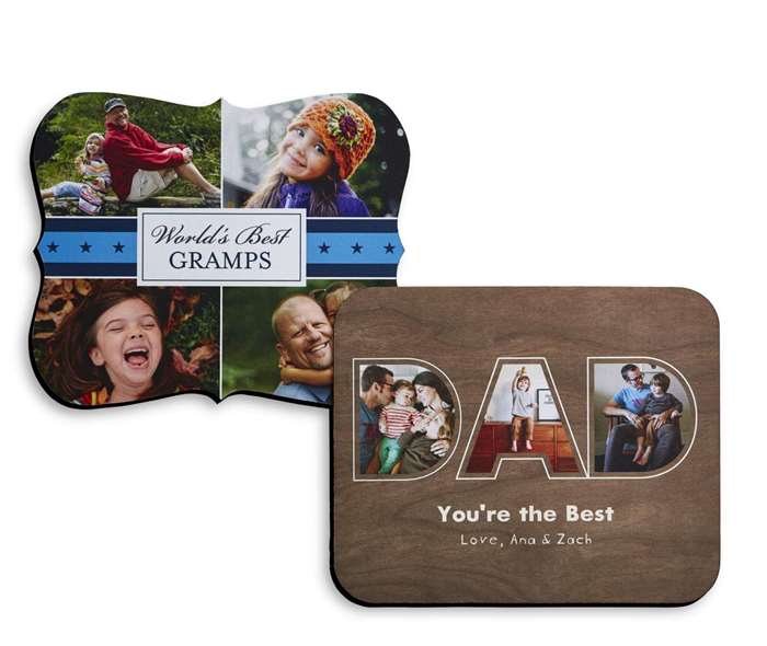 Wood-colored mouse pad with photos in letters