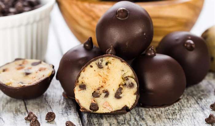 Cookie dough truffles dipped in chocolate