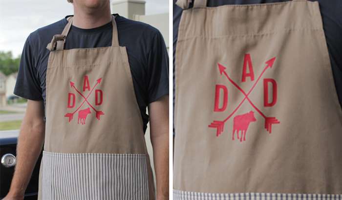 Tan apron with dad grilling design