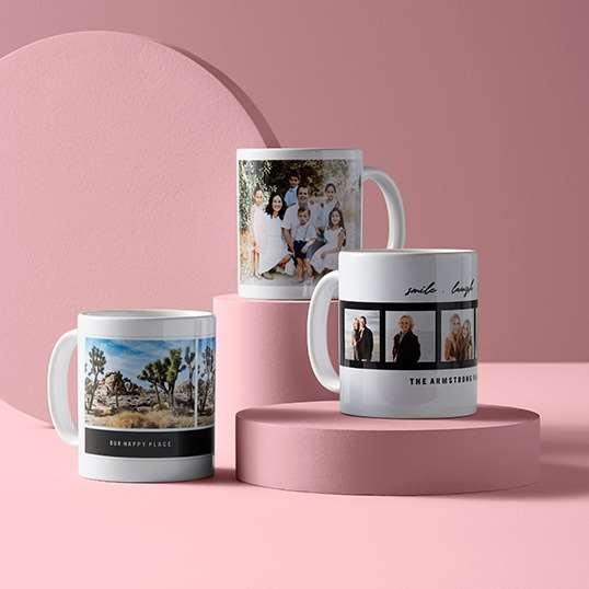 Personalized photo mugs for a baby shower gift