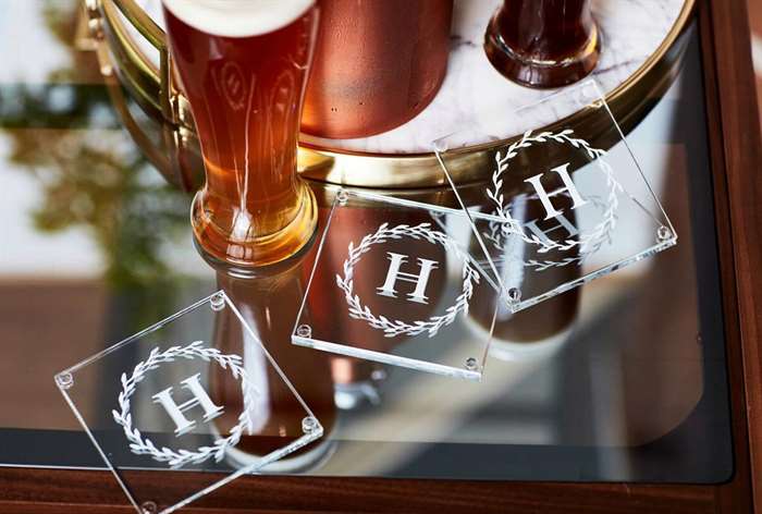 gifts for dad monogram glass coasters 