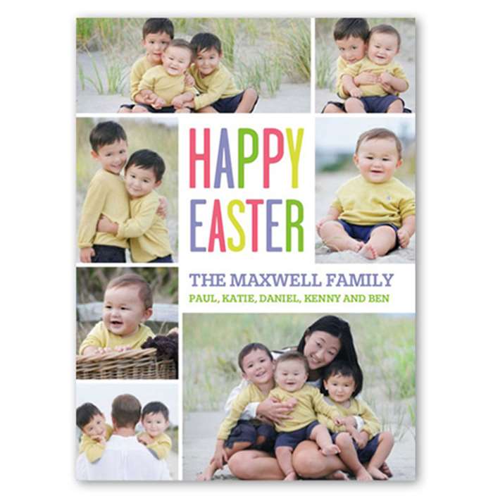 Thẻ thư viện ảnh Happy Easter với bảy bức ảnh của những đứa trẻ và tên gia đình