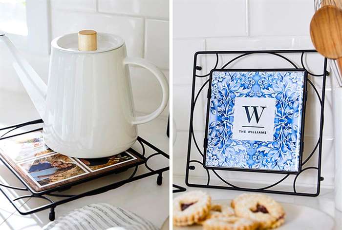 personalized trivet with message profecting the hot kettle and and cookies