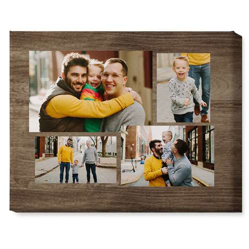 Gallery wrapped canvas print with four photos showing partners with child