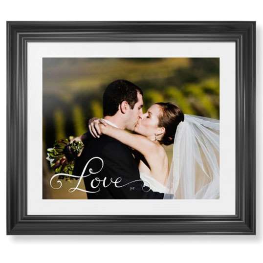 Framed photo print of wedding day with love embellishment