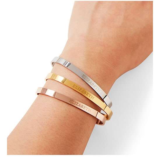 Engraved bracelet cuffs in silver, gold and rose gold