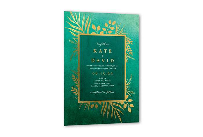 tropical green wedding invitation.