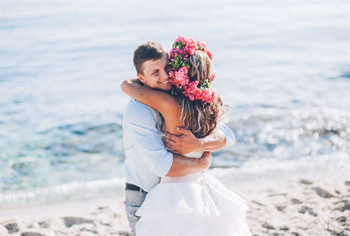 couple at beach wedding.