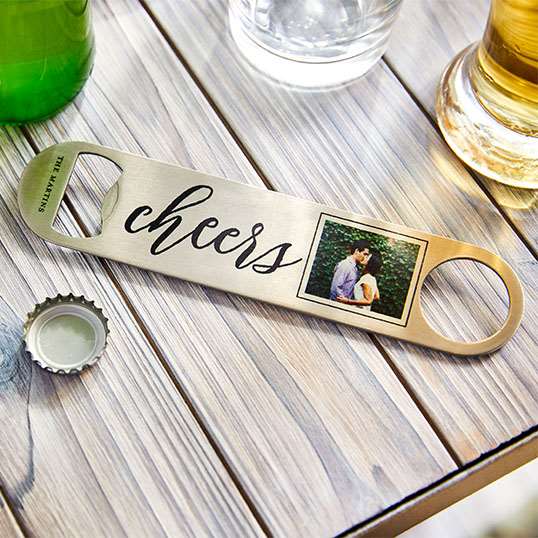 Bottle opener with personalized message and picture