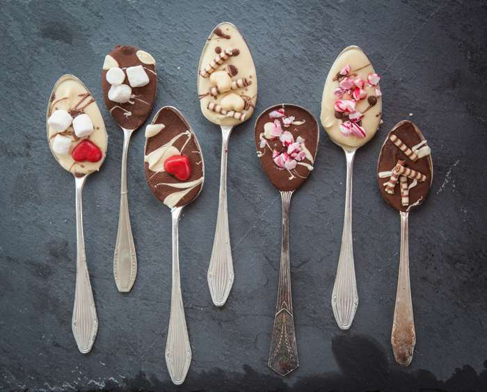 chocolate dipped spoons for coffee and hot coco