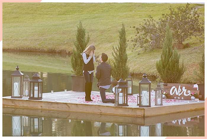 engaged by the lake christmas engagement photo