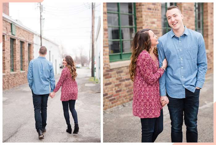 couple in street christmas engagement photo