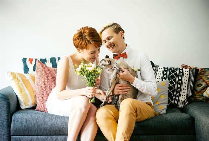 Couple celebrating after wedding.