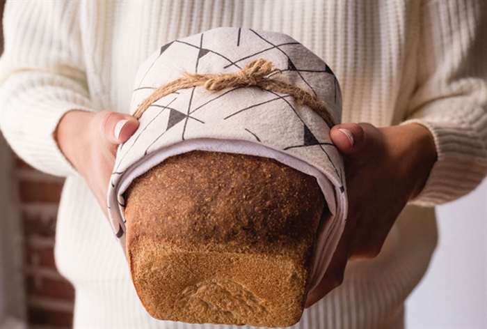 homemade loaf and towel