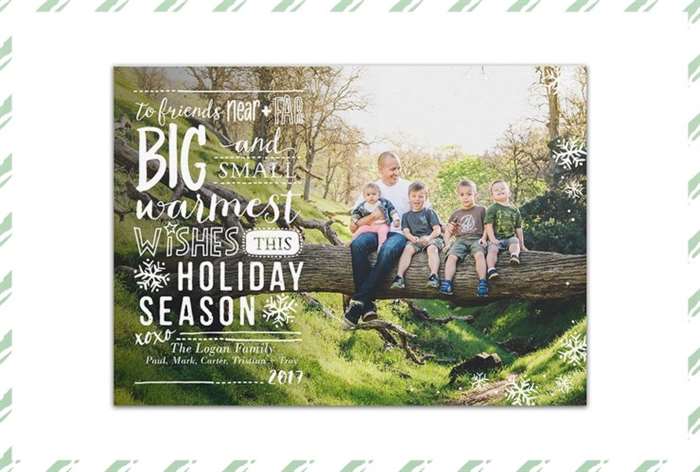 Family outdoors on Christmas card