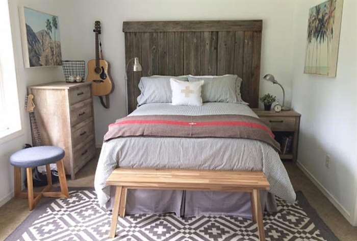 Reclaimed headboard and boys bedroom.