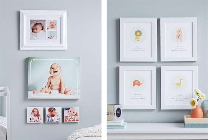 Framed newborn baby boy photos.