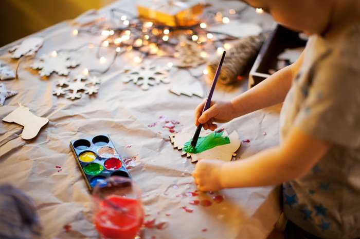 Christmas decor made by painting ornaments.