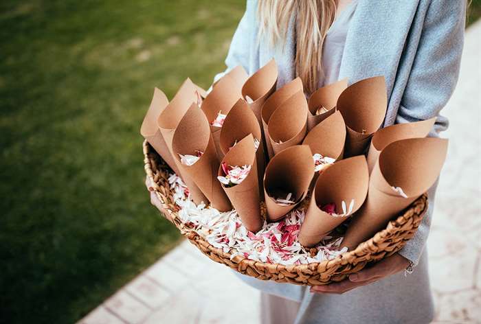 Paper cones of wildflower petals.