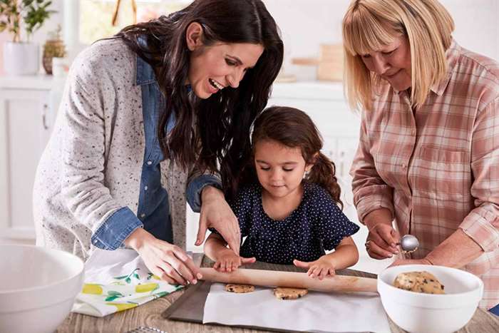 mothers day gift ideas baking cookies with mother and grandmother