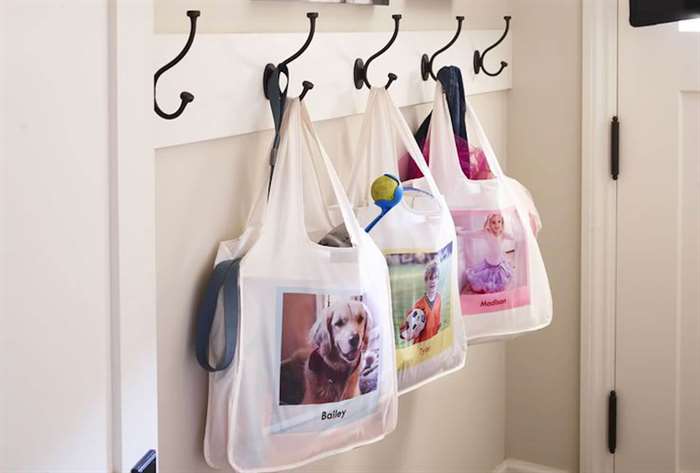 reusable shopping tote bags with personalized pictures of dog and family