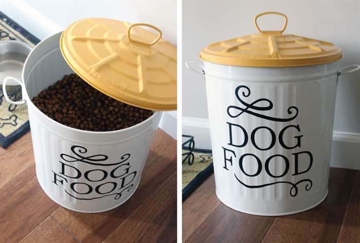 dog food storage container with gold lid