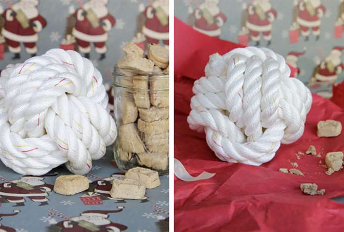 diy rope knot treat filled dog toy