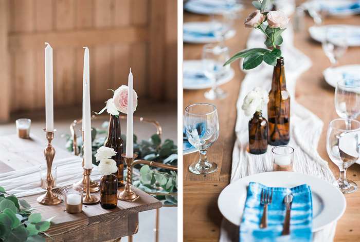 barn wedding ideas brown bottles