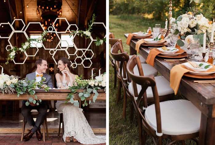 barn wedding ideas couple hexagons