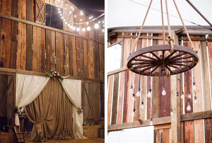 barn wedding ideas cart wheel chandelier