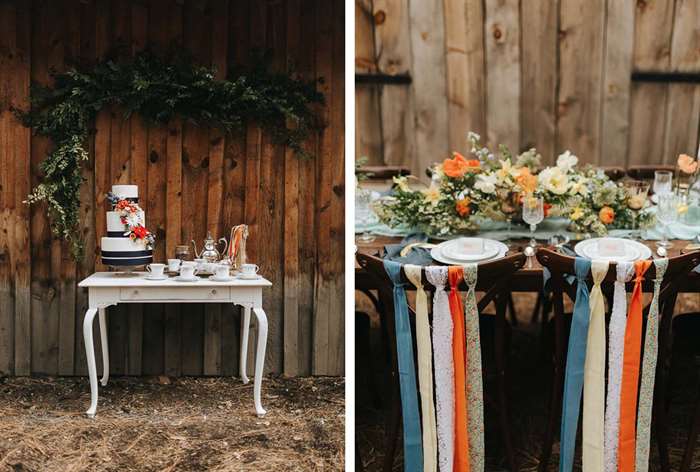 barn wedding ideas color stripes chairs